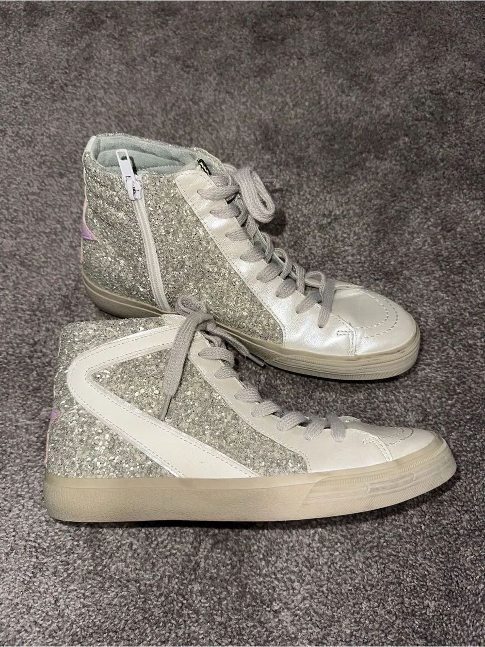 ShuShop Pearl Glitter Purple Star Rooney High Top Zip Up Sneaker Sz 8 Skater